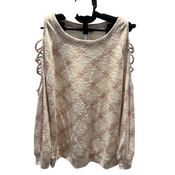 NWT Cato Pale Blush Plaid Cold-Shoulder Sweater Women's size S - Picture 1 of 6